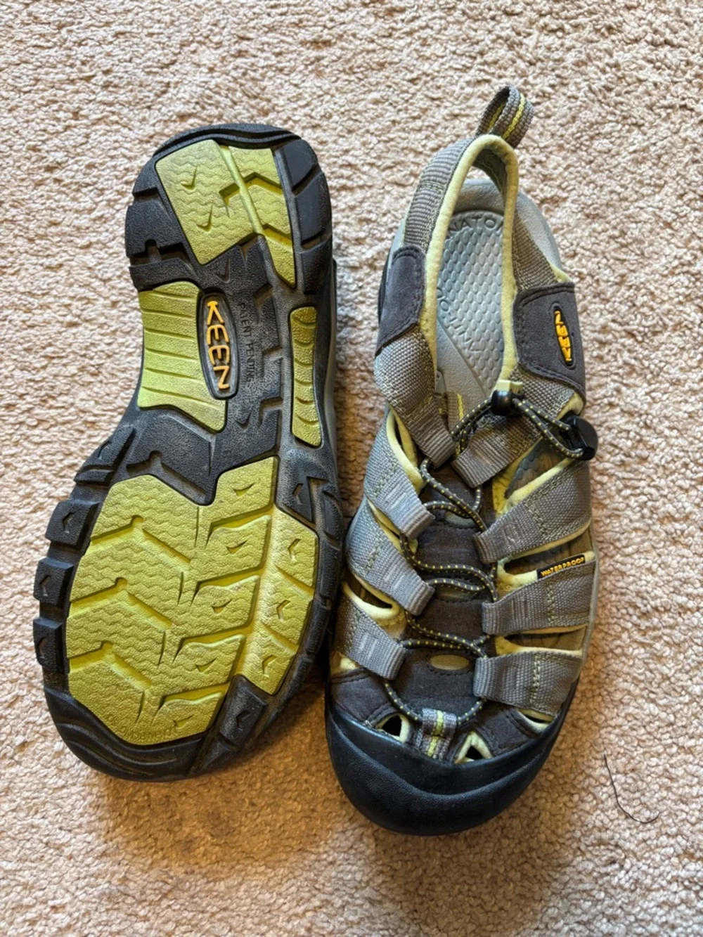 Keen Grey and Yellow Trail Sandals with Quick-Pull Lacing